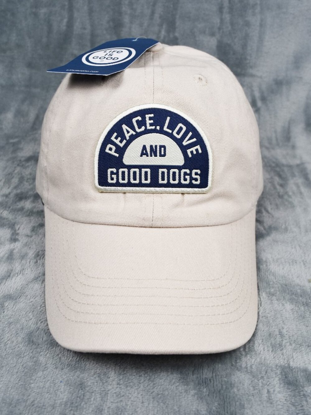 Life is Good Peace Love & Good Dogs Patch Birch White Unisex Chill Cap Dad Hat